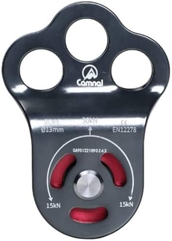 Climbing Pulley, 30KN/6613lbs Three Holes Single Pulley, Built-in Ball Bearing for 13mm Rope Rescue Hauling