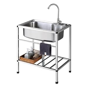 Outdoor Spüle Edelstahl Spülbecken Schale Becken Waschbecken Küche Freistehende Spüle mit Wasserhahn Gebrauchswaschbecken Nutzbar als Pflanztisch und zur Reinigung von Gartenwerkzeug