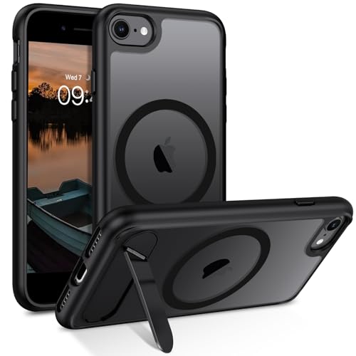 Coque compatible iPhone SE support pliable et étui magnétique transparent antichoc