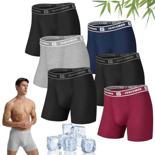 Mens Boxers Shorts Multipack Bamboo Boxers 6 Pack Breathable Underwear Trunks Longer Leg Boxer Shorts - No Itchy Labels - Moisture Wicking - Elastic Waist Comfortable Boxer Briefs with Open Fly
