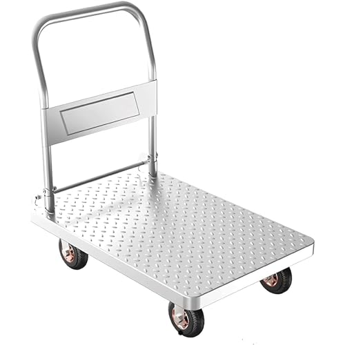 Platform Truck Cart, Steel Flatbed Platform Trolley On Wheels 35.4x23.6x33.5 inches Foldable Handle