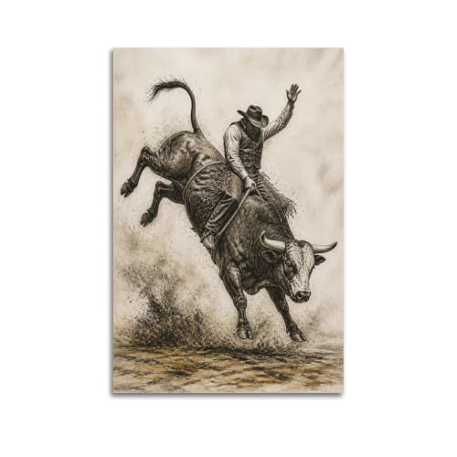 Poster Ocre Rodéo Bull Rider pour Personnaliser un Mur Blanc