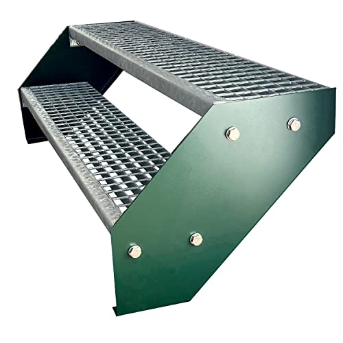 Escalier caillebotis acier pour l'accès de jardin et terrasse 44x140x38cm