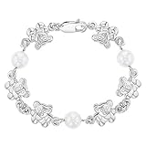 925 Sterling Silver 4.5' Teddy Bear & Simulated Pearl Bracelet for Baby Girls & Toddlers - Cute...