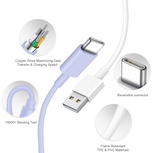 Image of USB to USB C Cable for iPhone 17 16 15 Type C Carplay 10FT Cable Purple | Fast Charging Carplay Cable, USB C Carplay Cord Compatible with iPhone 17 16 15
