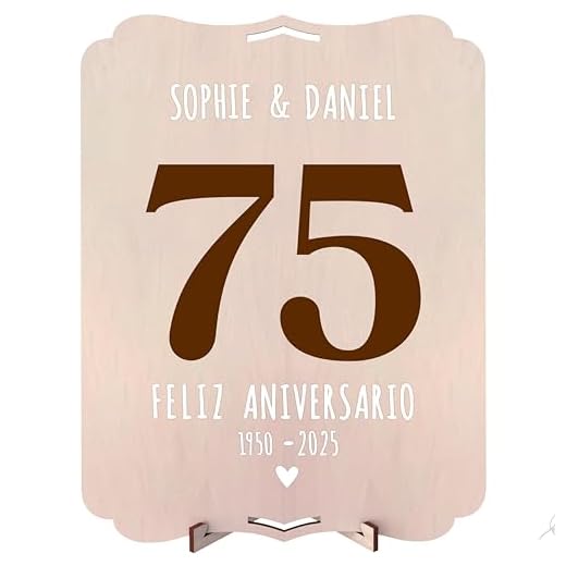 nagu® 75- Regalos Aniversario, Bodas, cumpleaños 75 años. Tarjeta felicitacion o topper e ideas originales de decoracion para hombres o mujer, en el Aniversario de madre y padre, mamá papá.