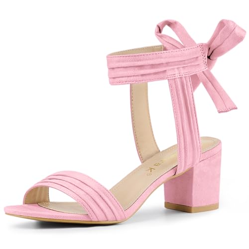 Allegra K Allegra K Women's Open Toe Ankle Tie Back Block Heels Bling Pink Sandals 8 M US