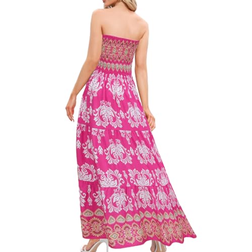 Image of Women's Summer Strapless Tube Top Maxi Dresses Off Shoulder Boho Beach Long Dress