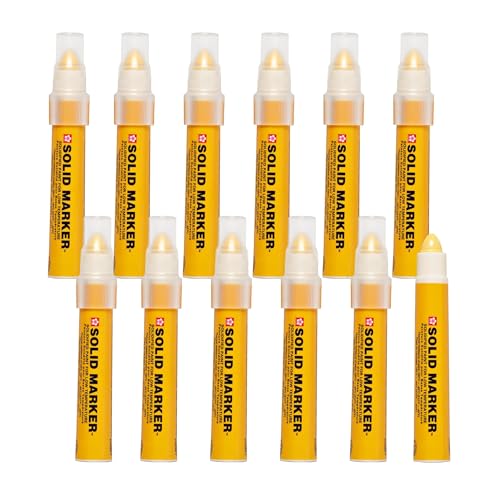 SAKURA Mini Barrel Solid Paint Markers with Push Up Tip - Low Temperature Permanent Marker Pens - Window, Wood, & Glass Marker - 10 mm Tip - Yellow Paint - 12 Pack