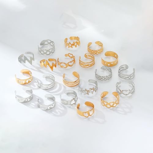 Image of 12PCS Toe Rings for Women 14K Gold /Silver Plated Adjustable Toe Ring Set Open Heart Arrow Infinity Rings Beach Foot Jewelry for Summer