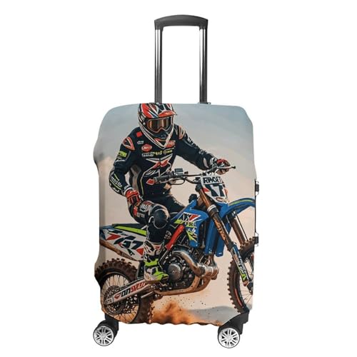 Sport Motorcycle Motocross Racing Theme Elastic Luggage Cover Suitcase Protector for 19-32 Inch Suitcases | Universal Stretchable Travel Bag Cover | Anti-Scratch, Washable with Zipper Closure M
