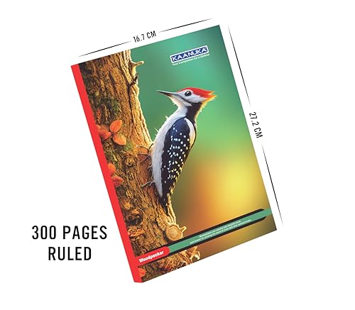 Image of KAANUKA Long Size Notebook - 300 Pages, Ruled, Single Line, Long Size - 27.2cm X 16.7cm, Pack Of 6 Notebooks, Long Size Single Line Notebooks for School and College Students