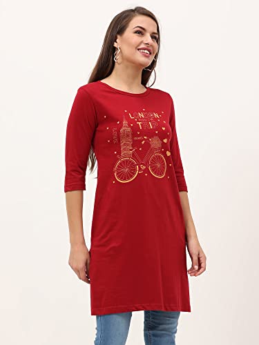 Image of FLEXIMAA Women's Cotton Printed Round Neck 3 /4 Sleeve Color Size Long Top