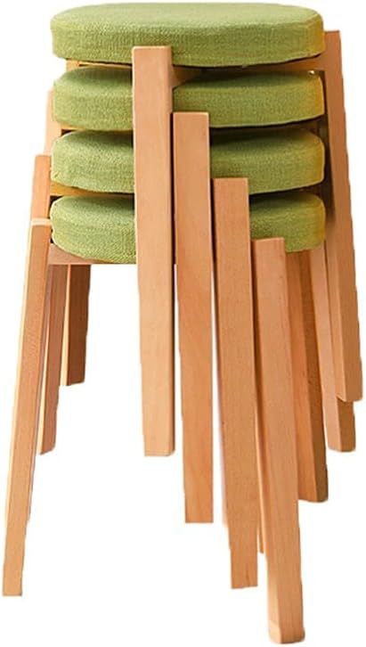 Minimalist Fashion Creative 4-6 Pack Solid Wood Stool Makeup Stool Round Stool Dressing Stool Cloth Art Removable and Washable Dining Table Stoolcasual/Log Color 4Pack