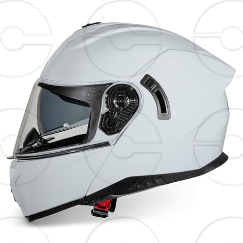 CRUIZER Modularer Motorradhelm, weiß, glänzend, Doppelvisier mit zusätzlichem Visier, dunkel getönt, S