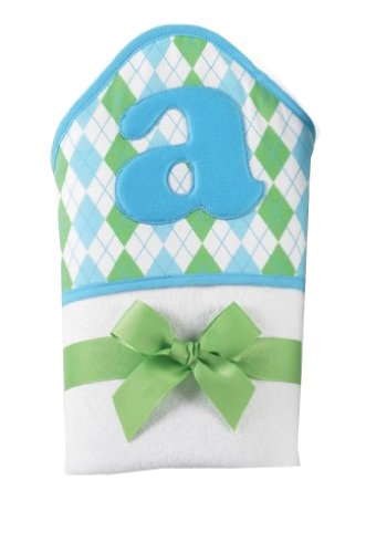 Image of Mud Pie Initial Baby Boy Blue Initial Hooded Terry Towel, Letter A