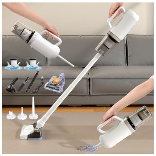 LRF-yxkj Aspiradora Fregona Sin Cable 5 in 1 Batería Recargable USB,Depósito 200 Ml, Aspirador Sin Cable con 2000mah*3 Baterías para Alfombra Pelo Mascota Suelo Sofá Cama de Colchón