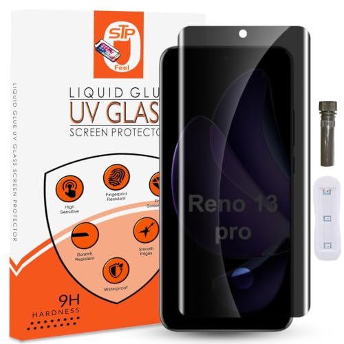 Image of STP FEEL Advanced UV Privacy Tempered Glass Screen Protector Guard Compatible For Oppo Reno 13 Pro 5G (6.83 Inch, Pack of 1) Full Edge to Edge Coverage Anti-Spy /Anti-Peeping 9H Hardness