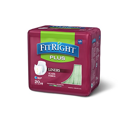 Medline FITLINER300 FitRight Plus Liners, Heavy Absorbency, 13" x 30", 4 packs of 20 (80 total)