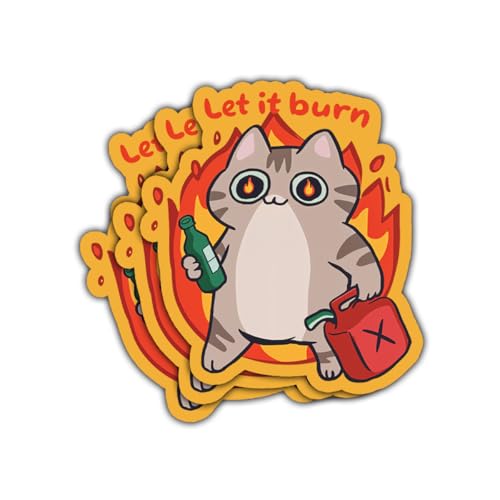 Image of 3Pcs Let It Burn Funny Cat Sticker Cute Cats Let It Burn Stickers Arson Cat Burning Bumper Sticker Angry Cats Fire Mental Health Sticker Decal for Laptop Bottle Phone Car Hard Hat Helmet 3 inch (B1)