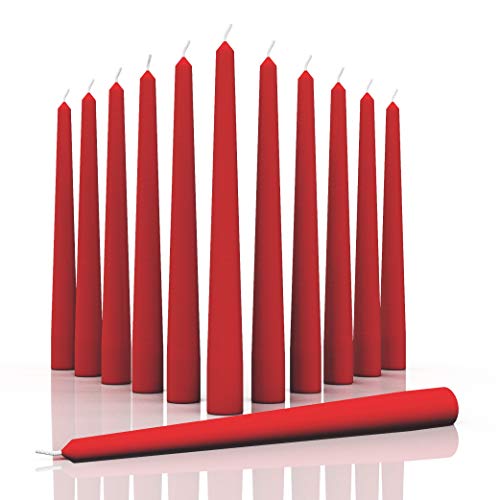 CANDWAX 8 inch Taper Candles Set of 12 - Dinner Candles Dripless - Tall Candles Long Burning Perfect for Dinner, Party or Wedding Candles Decor  Red Candles