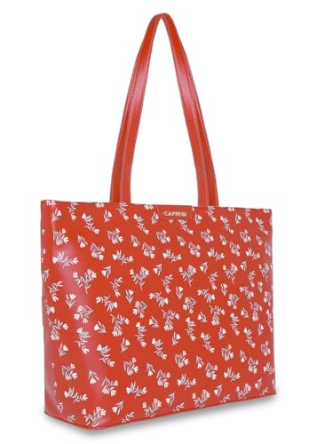 Image of Caprese Merida Tote Bag, Large | Stylish Floral Print Handbag for Women with Laptop Compartment | Spacious, Versatile Office & Daily Essentials Tote | Shoulder Straps, Zip Closure (Red)