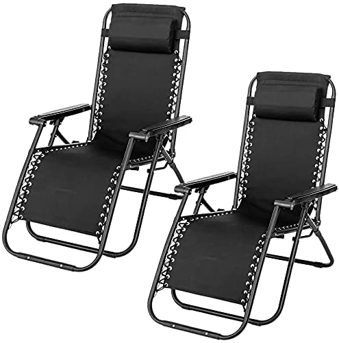 TIENDA EURASIA® Pack 2 Tumbona Plegable Multi-Posiciones para Jardín, Color Negro, Medidas 95x65x105cm, Reclinable, Ideal para Uso en la Terraza y al Aire Libre