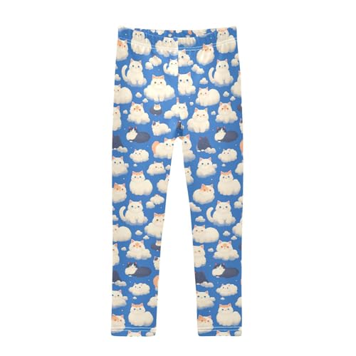 KLL Cats with Cute Clouds Pattern with Blue Sky Toddler Girl Active Leggings Stretch Full Length Workout Pants Sports