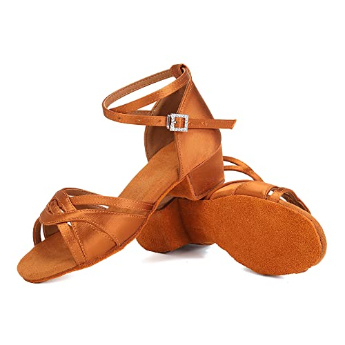 HROYL Girl's Latin Dance Shoes Low Heel Pratice Salsa Ballroom Dancing Shoes,Model 3038-GBTL3