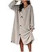Women's Cozy Plush Nightdress Bowknot Crew Neck Front Slit Casual Solid Lightweight Nightgown Loose Fit Fashion Dress Gray-L
