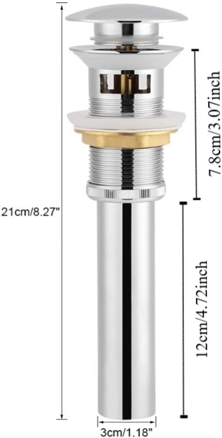 Chrome Plated Brass Sink Drain With Overflow Large Hole Vessel Basin Drain Pipe, Anti-Odor Push Button Drain Stopper for Bathroom & Kitchen