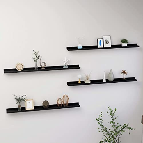 CINDERFUL Estantes de Pared 4 Unidades Negro 100x9x3 cm Salón Librerías