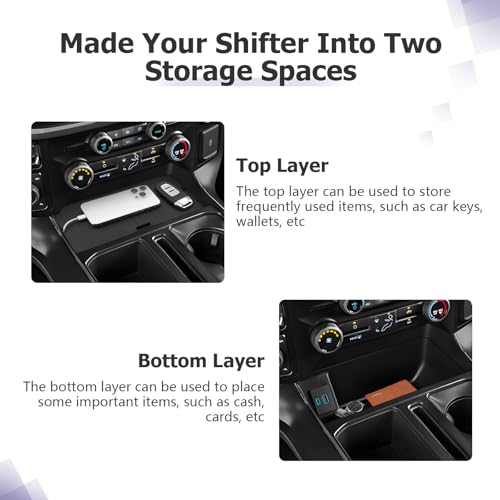 Image of LUWU Center Console Organizer Compartment Cover for 2021-2024 2025 Ford F150 & 2022-2024 F150 Lightning XLT Interior Accessories Middle Console Secret Pocket Lid Hidden Storage Tray Panel w /USB Hole