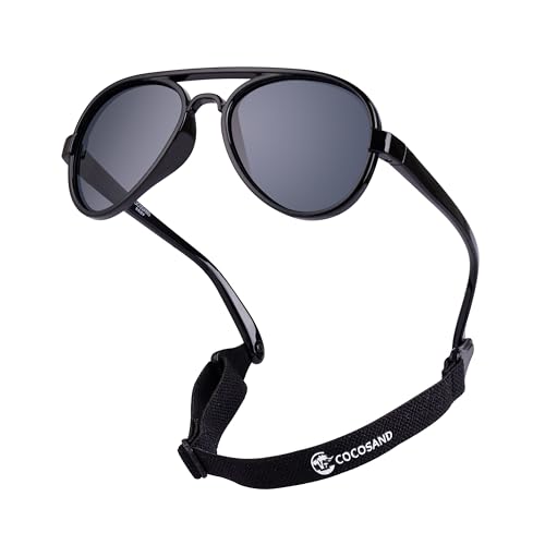 Image of COCOSAND Baby Boys Girls Aviator Sunglasses with Strap Polarized Flexible Retro Pilot for Infants Toddler Age 0-24 Months
