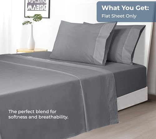 Image of Royale Linens 100% Organic Cotton Queen Flat Sheet Only - Super Soft - Percale Top Sheets - Queen Flat Sheet Sold Separately - Breathable, Cool & Crisp Grey Sheets Only (90 inch x 102 inch, Grey)
