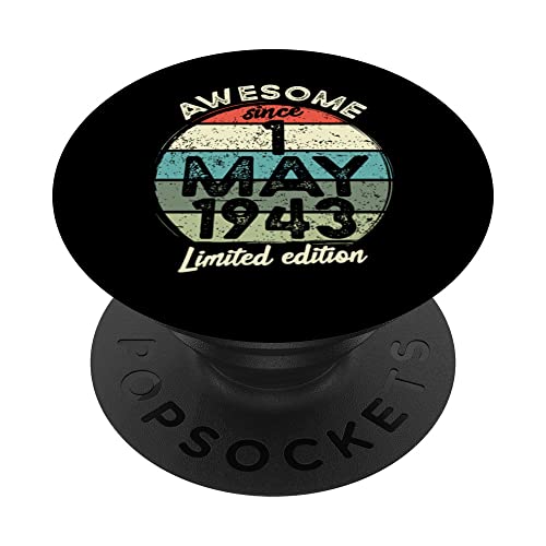 Camiseta de cumpleaños de 80 años, 1 de mayo de 1943, 80 cumpleaños PopSockets PopGrip Intercambiable