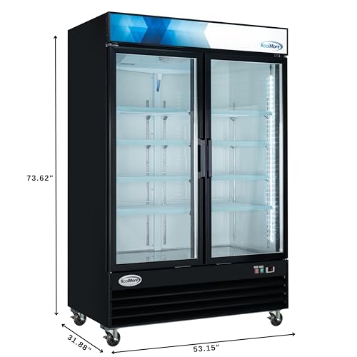 Image of KoolMore MDR-2GD-45C 53 in. Commercial Merchandiser Refrigerator with Two Swinging Glass Doors, 45 cu. ft. and LED Lighting in Black, ETL Listed