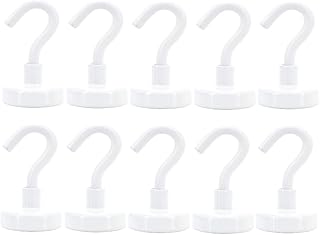 10Pack White Magnetic Hooks, 31LBS Neodymium Magnet Hooks, Magnet with Hooks Strong Magnetic Hooks for Hanging, Refrigerator, Grill, Kitchen, Key Holder (White)