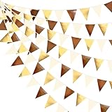 Brown Beige and Gold Party Decorations Fabric Triangle Pennant Banner Flag Bunting Garland for Boho Neutral Rustic Cowboy Western Teddy Bear Birthday Baby Shower Graduation Engagement Party Supplies