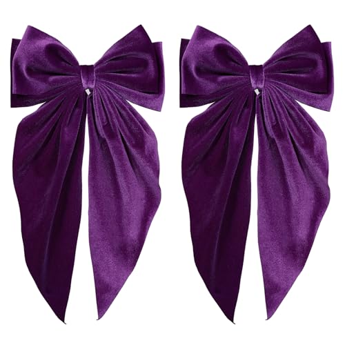 Purple Velvet Hair Bows for Women Girls 2 PCS 8in...