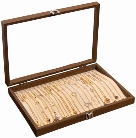 13.78" Walnut Necklace Organizer Box, 20‑Slot Jewelry Storage Case image 5