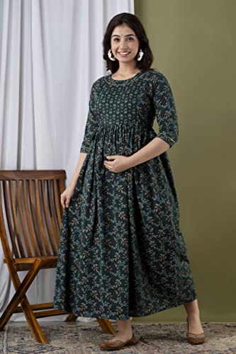Image of JAIPURFAME Stylish Women's Pure Cotton All Over Printed Kurti Gown, Maternity Dress, and Feeding Dress - Comfortable and Elegant Maternity Wear for Women
