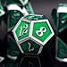 Haxtec 7 Die Metal DND Dice Set Green Elven Goblin D&D Dice Set Compatible with Dungeons and Dragons RPG Gaming-Silver Emerald Green Elvish Dice
