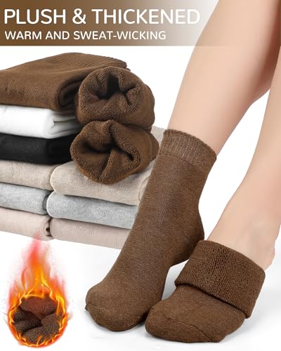 Image of Shihanee 12 Pairs Neutral Socks for Women Fuzzy Thermal Brown Crew Boot Socks Casual Aesthetic Slouch Warmer for Athletic Fall Boot Essentials