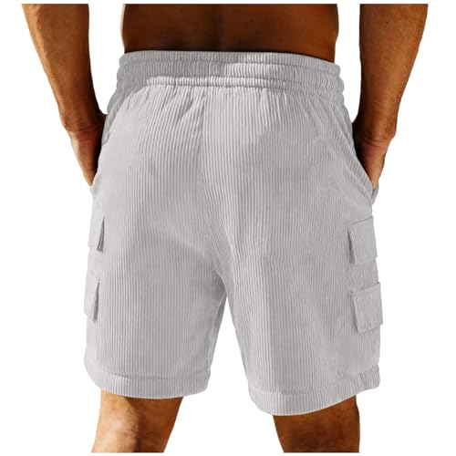 Image of Men's Casual Shorts Corduroy Elastic Waist Drawstring Summer Beach Short