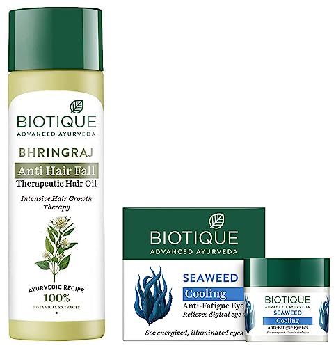 Biotique Bio Bhringraj Fresh Growth Therapeutic Oil, 120ml And Biotique Bio Seaweed Revitalizing Anti Fatigue Eye Gel, 15g