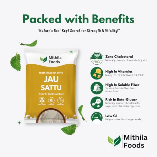 Image of MITHILA FOODS 2 Kg Jau Sattu | High-Fiber Barley Sattu | Protein-Rich Energy Drink | Low GI Superfood | Roasted & Pure | Natural & Wholesome | Authentic Traditional Flavor from Bihar (Value Pack)