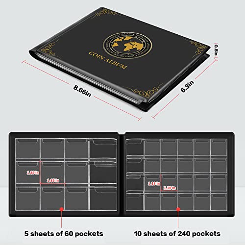 Againmore COIN ALBUM-BLA Collection Supplies For Collectors, 300 Pockets Coins Collecting Folder Album thumb #3