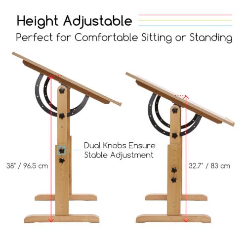 Image of MEEDEN Extra-Large Wood Drafting Table: 42 inch x 30 inch Artist Drawing Table Desk - Painting Table with Adjustable Height & Angle - Art Table for Adults with Pencil Ledge for Sketching, Writing, Natural