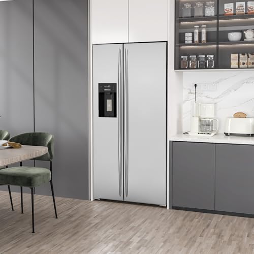 Image of COWSAR 20 cu. ft. French Door Large Refrigerator - Stainless Steel, Built-in Water Dispenser & Ice Maker for Home Kitchen